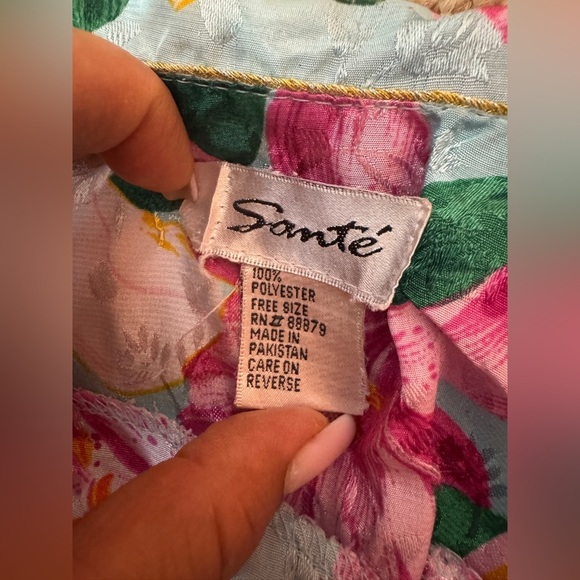 Sante Caftan Kaftan Dress One Size Tropical Floral Teal Green Paisley. E31 - Picture 10 of 10